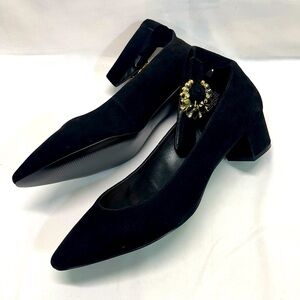 Nine West Suede black 2” Heels with Gold Jewel Embellishment 11‎ New
